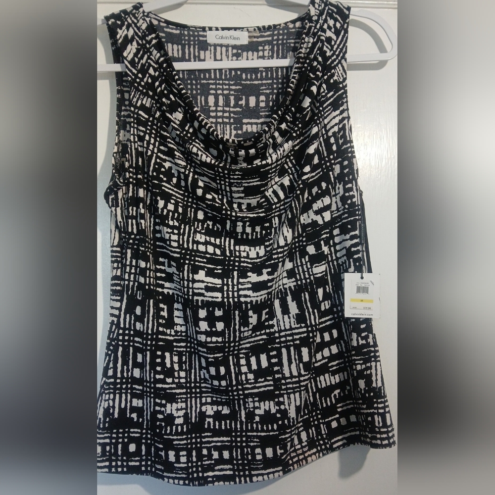 Calvin Klein Black and White Patterned Top NWT
